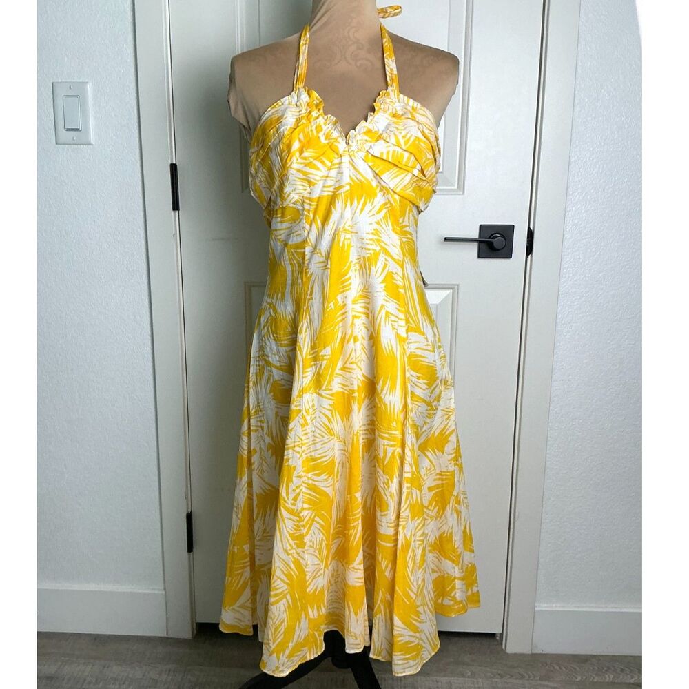 Forever 21 Yellow Tropical Cotton Halter Midi Sundress NWT Size Large